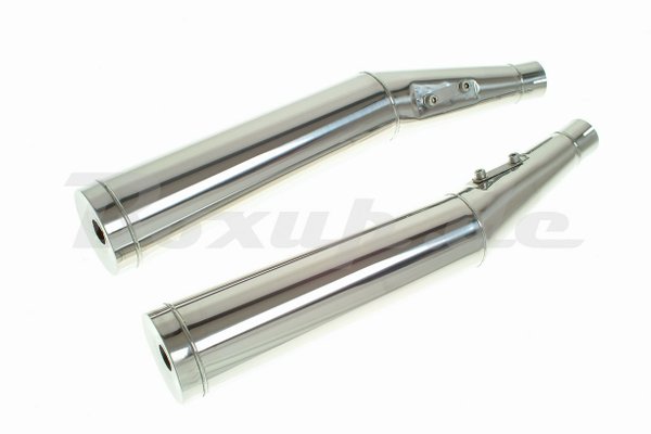 2 Endschalldämpfer Edelstahl R65/80/100 Monolever / 2 Silencers Stainless Steel Artikel Nr. 111005